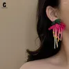 Boucles d'oreilles pendantes en tissu européen et américain, fleur perlée, pompon goutte, boucle d'oreille créative exagérée pour femmes, bijoux de fête