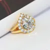 Wedding Rings For Women Delicate Princess Tears Water Drop 3A Zirconia Gold Color Engagement Gift Fashion Jewelry R626