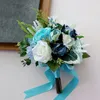 Kwiaty ślubne 2024 Niebieskie bukiety ślubne sztuczny bukiet de Mariage róża buque noiva para casamento