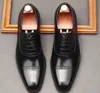 Business Men Men Dress Sapatos Oxfords Couro genuíno Três rendas de retalhos de retalhos