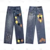 Jeans pour hommes de luxe High Street Purple Pantalons brodés pour hommes Pantalons surdimensionnés pour femmes Trou de patch déchiré Pantalon droit en denim Hip Hop Street Slim