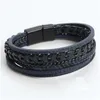 Corrente Envoltório Mti-Layer Cordão de Couro Trançado Pulseira de Aço Inoxidável Fivela Magnética Pulseiras Bangle Cuff Pulseira Street Fashion Jew Dhhif