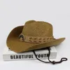 Bérets rétro deux pistolets Suncha ceinture de bande en cuir évidé femmes hommes paille large bord plage Cowboy Cowgirl Western chapeau de soleil