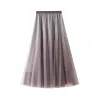 Sukienki elegancka 3 -warstwowa siatka długa spódnica koreańska moda damska wysoka talia błyszcząca czarna plisowana spódniczka 2022 Autumn K13