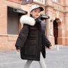 Пуховое пальто, детская зимняя куртка для девочек, 2024 г., длинные меховые парки с капюшоном, детский теплый зимний комбинезон, верхняя одежда, пальто, одежда