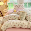 Ensemble de literie 4 pièces imprimé fleurs douces, draps de lit brossés, ensembles de couette, housse de couette, couvre-lits pour Double, 240226