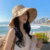 Ampla borda chapéus viagem proteção UV tampas panamá mulheres protetor solar bowknot balde ao ar livre verão sol