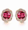 14k rose gold color flower red crystal ruby gemstones diamonds stud earrings for women classical jewelry brincos fashion bijoux 211039650