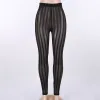 Leggings Women Sexy Perspective Leggings Push Up High Elastic Waist Stripe Mesh Patchwork Slim Trousers Club Wear 3 Types Black Pants