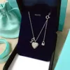 Collana Tiffanyco di design t Collana chiave di casa Argento sterling 925 Testa di blocco a forma di cuore Amore Ciondolo con lucchetto a forma di cuore Catena clavicola femminile