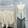 Yedinas Fairycore-Blusa con cordones para mujer, camisa de manga larga con cuello vuelto, Tops para mujer, moda coreana Chic 240307