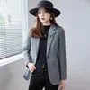 Women's Suits High Quality Blazer For Women Plaid Jacket Wool Blend Single Breasted Spring 2024 Elegant Fashion Clothes - Grey Brown