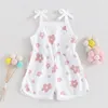 Kläder set småbarn baby flicka romper ärmlöst blomma tryck spaghetti rem jumpsuit spädbarn sommarkläder