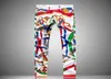 Mens Irregular Painted Graffiti Print Design Jeans Straight Long Pencil Pants Man Teenager White Streetwear Sim Biker Denim Pant7158947