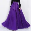 skirt Graceful Purple Long Skirt with Sashes Dreamlike Floor Length Maxi Tulle Skirts Womens Summer Spring Style Tutu Skirt Custom