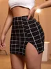 Gibsie plus size plaid sexiga mini kjolar kvinnor 2024 vår sommaren hög midja klubb party bodycon korta kjolar flickor svart 240307