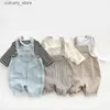 Combinaisons 2023 Ins nouveau printemps été mode bébé vêtements garçons salopette décontracté infantile filles tout-match couleur unie mignon salopette combinaisons L240307