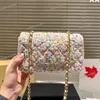 Colorful Tweed Designer Shoulder Bag Knitting Stripes Sequins Decoration Classic Flap 20cm Metal Hardware Matelasse Chain 4 Colors Women Cross Body Handbag Purse