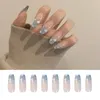 FALSE NAILS 24st Gray Blue White Cloud Mönster Fake Nail Beauty Long Coffin French Ballerina Full Cover Artificial Manicure Tool