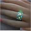 Bagues de bande Bague ouverte fluorescente de mode pour femmes 3 couleurs brillent dans le coeur lumineux sombre mignon femme à la mode bijoux cadeau Dro Dhnkv