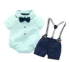 Kläder sätter baby pojke kläder romper bow marin shorts hängslen bälte spädbarn kort outfit17260631