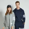 Sweats à capuche pour hommes Browin nouveau TB quatre barres hommes et femmes sweat à capuche avec fermeture éclair avec pull en cachemire coréen manteau décontracté