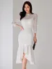 Dress New Summer Elegant Women Evening Dress Chic White Lace Hollow Sexy Slim Midi Fishtail Party Club Prom Robe Femme Mujer Vestidos