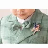 Kinder Flormal Plaid Kleid Anzug Set Baby Junge Herbst Hochzeit Party Bankett Kostüm Kinder Zweireiher Blazer Hosen Fliege 240304