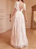 Favolosi abiti da sposa in pizzo pieno A Line con scollo a V maniche corte Bohemian Rustico Abiti da sposa country Sexy Backless Lunghezza pavimento Sposa Matrimonio Robes de Mariee CL3361