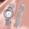 Gorące luksusowe kobiety Rose Gold Watch Fashion Ladies Quartz Diamond Na rękę Eleganckie żeńskie bransoletki zegarki Zestaw Mujer