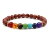 Frisado 7 Chakra Preto Lava Frisado Strands Pulseiras 8mm Rock Bead Elástico Pedras Naturais Gemstones Difusor de Óleo Yoga Strandsbracelets Dh0Gc