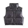 Gilet in cotone PU con colletto in piedi per gilet pigro in tinta unita di fascia alta da donna primaverile e autunnale