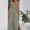 Casual Dresses Lady Strappy Dress Elegant Shoulderless Maxi With Side Split Soft Ankle Length A-line Summer For Women Stylish Round