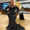 2024 Aso Ebi Siyah Deniz Kızı Balo Balo Elbise Siyah Kadınlar İçin Kristaller Akşam Resmi Parti İkinci Resepsiyon 50. Doğum Günü Nişan Elbiseleri Robe De Soiree ZJ173