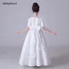 Dideyttawl Weißer Puffrock, elegantes Blumenmädchenkleid für Hochzeit, Party, kurze Ärmel, Konzert, Junior-Brautjungfernkleid 240304