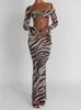 Dames Zebraprint Sexy 2-delige roksets met lange mouwen Laag uitgesneden tie-up crop tops en bodycon lange roksets Elegante 2-delige sets 240304