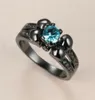 Wedding Rings Vintage Male Female Aqua Blue Crystal Ring Black Gold Skull For Women Punk Round Zircon Engagement3502260