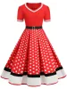 Elbise siyah vneck kısa kollu vintage pileli elbise kemer kadınları 50s polka nokta parti sundress bornoz artı boyut