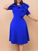 Ethnic Clothing Women Spring Summer Simple Fashionable Elegant Solid Color Round Neck Half Sleeves Large Swing Skirt Ruffle Zipper Dress