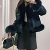 Kvinnors päls 2024 vinter kvinnor imitation kappa kvinnlig avslappnad varm ull outwear mode lapptäcke ull smal passform kort jacka