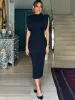 Dress Fashion Black Slim Midi Dress For Women Classics Sexy Flying Sleeve Bodycon Dress Female Elegant Festival Evening Party Dresses