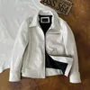 Pu Leather Short Slim Jacket Autumn Winter Motorcykel Mens American Street Style Casual Trendy White Top 240223