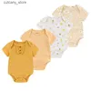 Jumpsuits 4pieces Cotton New Born Bodysuit Print Baby Girl kläder Kort ärm Romper Baby Boy Cloths Set Animal 0-12m Summer Bebes L240307