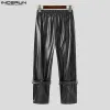 Pants Incerun 2023 Men Pants Solid Color Pu Leather Elastic Waist Streetwear Fashion Straight Trousers Men Joggers Casual Pantalon 5xl