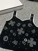 Frauen Tanks Camis Designer 2024 Sommerstrick -Weste Schultergurt Pailletten Tops Mode neue Frauen Schwarzweiß Logd