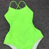 Traje de baño Sexy verde neón traje de baño de una pieza 2022 Mujer mujeres sólido amarillo sin espalda cintura alta Monokini traje de baño femenino traje de baño de playa