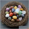 Stone Easter Ornament 20Mm Egg Statue Natural Stone Carved Decoration Rose Quartz Healing Crystal Gift Room Drop Delivery Jewelry Loo Dhcgi