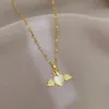 Collana coreana in oro giallo 14k con pendente a cuore opale per reddito moda coreana per donna Personalità Ali d'angelo Collana cuore Gioielli Regalo 2024