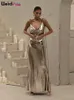 奇妙な猫豪華な絹のようなドレス女性エレガントなバックレス包帯スパゲッティストラップがルーチされたsumdressスキニープロムバースデーパーティーベスティドス240305