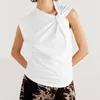 T-shirt asymétrique sans manches en pur coton pour femmes, maillot de corps, mode coréenne, pull, vente de vêtements, printemps 2024